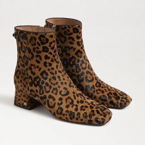 NEW Sam Edelman Paige Brown Leopard Animal Leather Ankle Square Boot Women's 7 M